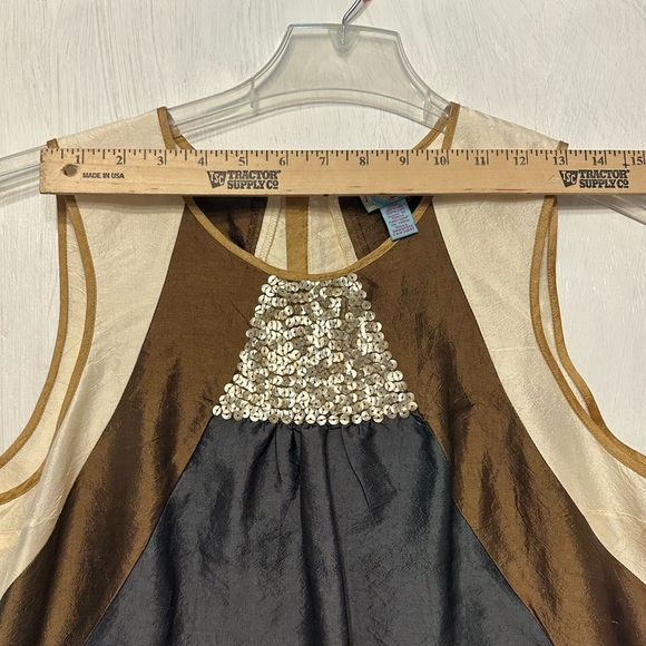 Plenty by Tracy Reese Silk Tunic Blouse L Sequin Sleeveless Colorblock Mod Retro - Picture 5 of 7